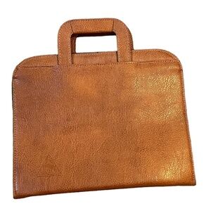 Handmade Brown Leather Portfolio/Document Binder Textured Leather Top Handle Bag